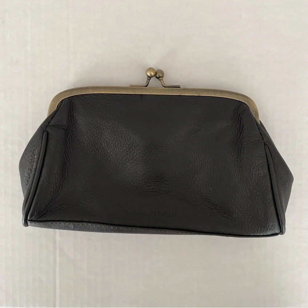 Banana Republic Brown Leather Kisslock Clutch - Picture 1 of 7
